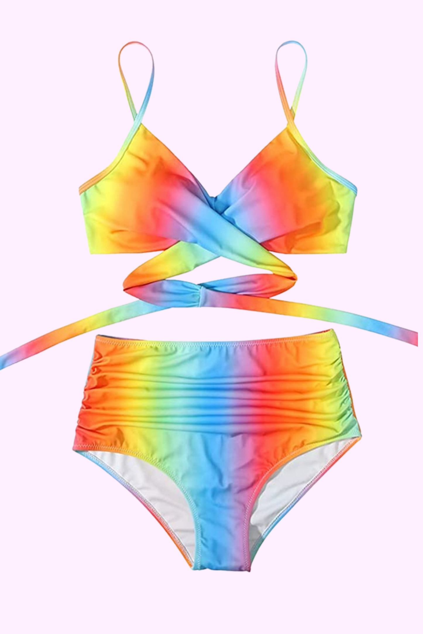 Rainbow Drip High-Waisted Bikini Set