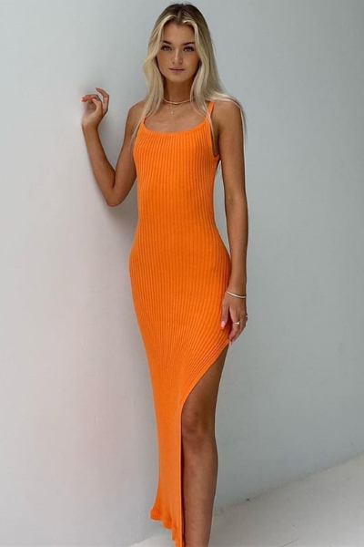 So Chic Backless Knit Dress - Orange