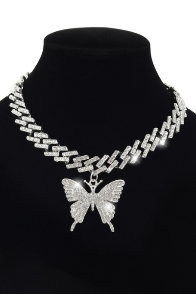 Give Me Butterflies Jeweled Necklace - Silver