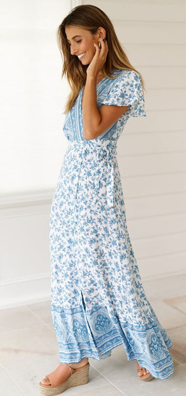 Floral Fine Maxi Dress - Blue