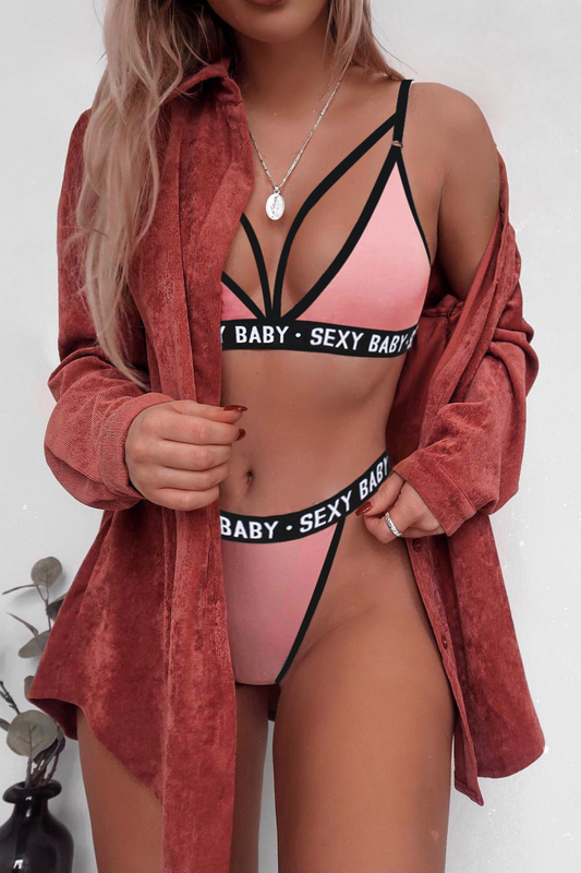 Sexy Babe Underwear & Bra Set - Pink