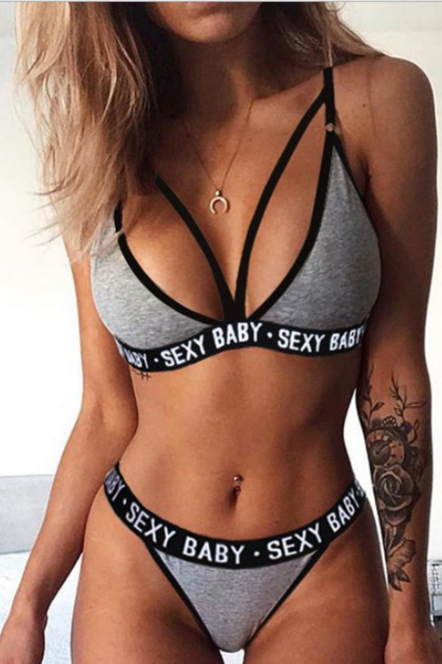Sexy Babe Underwear & Bra Set - Grey