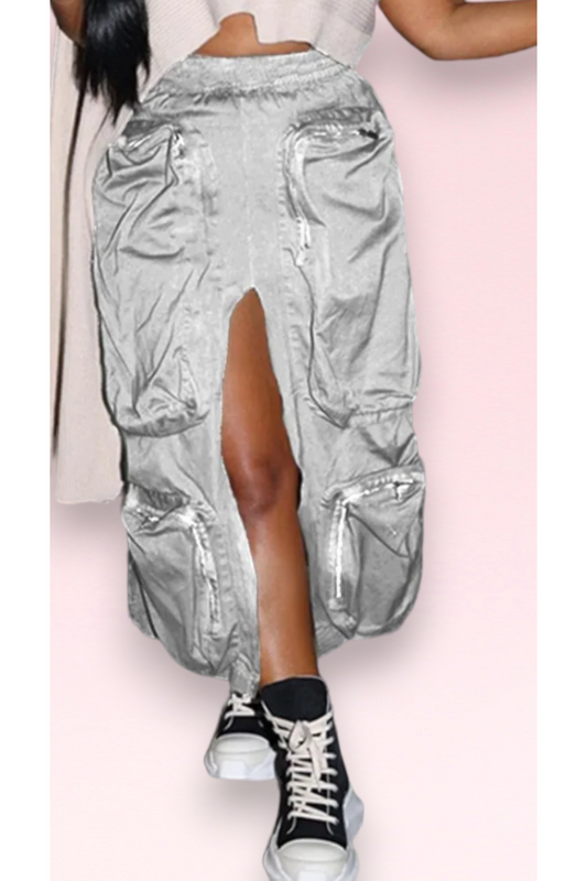 Don't Play Me Cargo Skirt - Silver