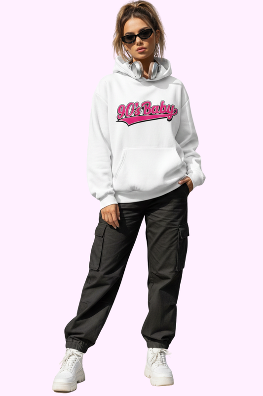 90s Baby Hoodie - White - flyqueens