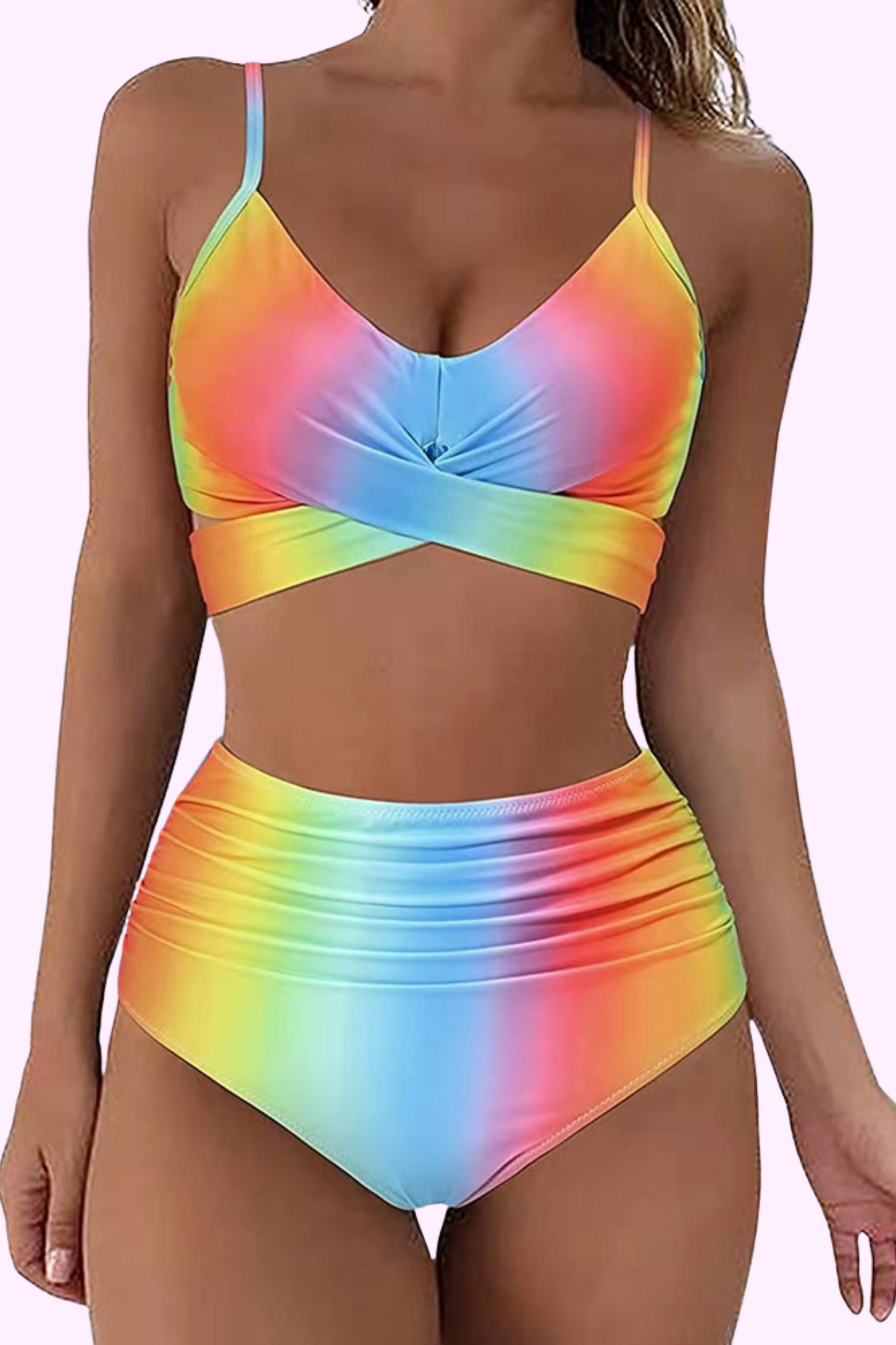 Rainbow Drip High-Waisted Bikini Set