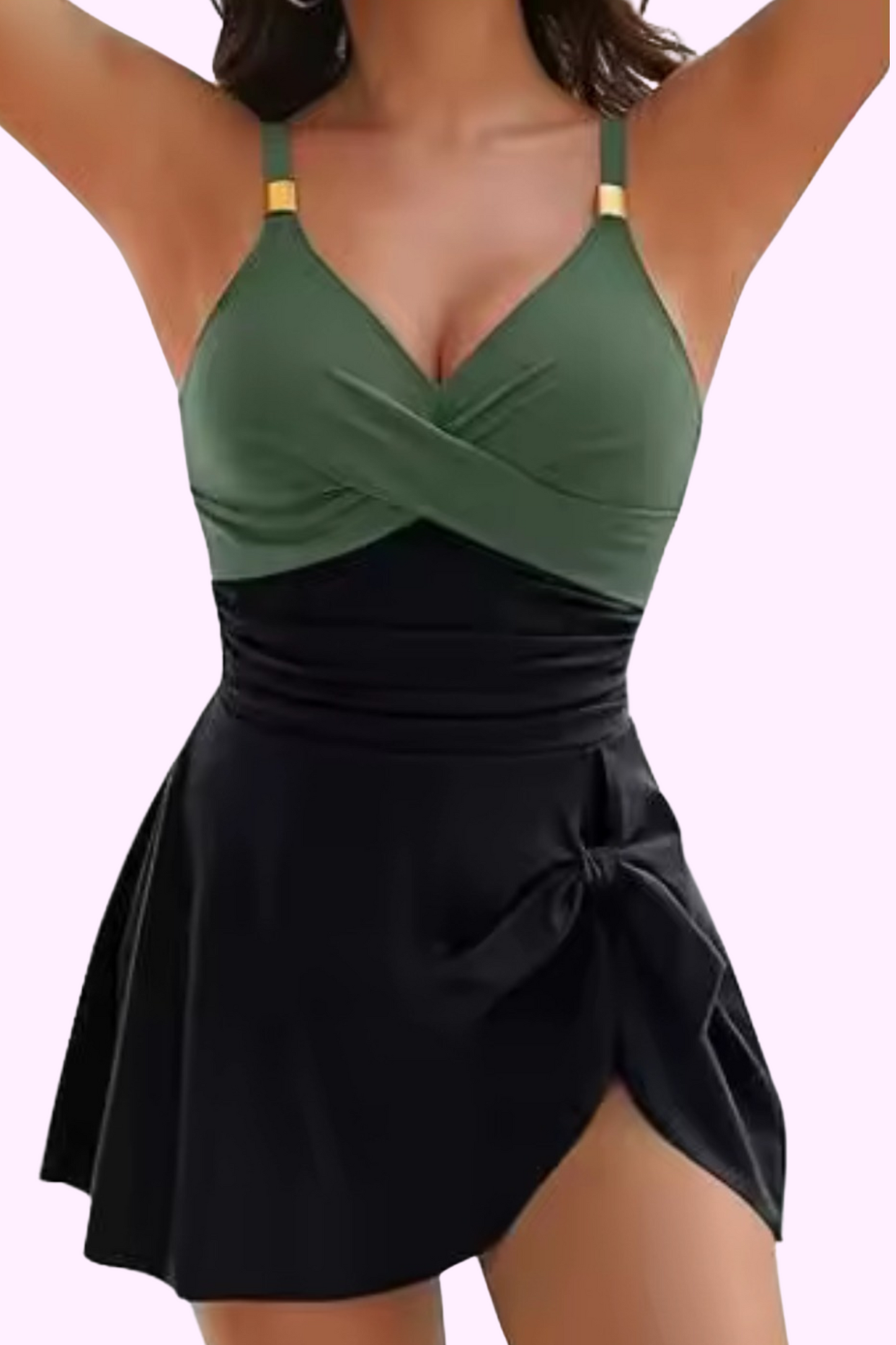 Ocean Breeze Swim Dress - Olive & Black
