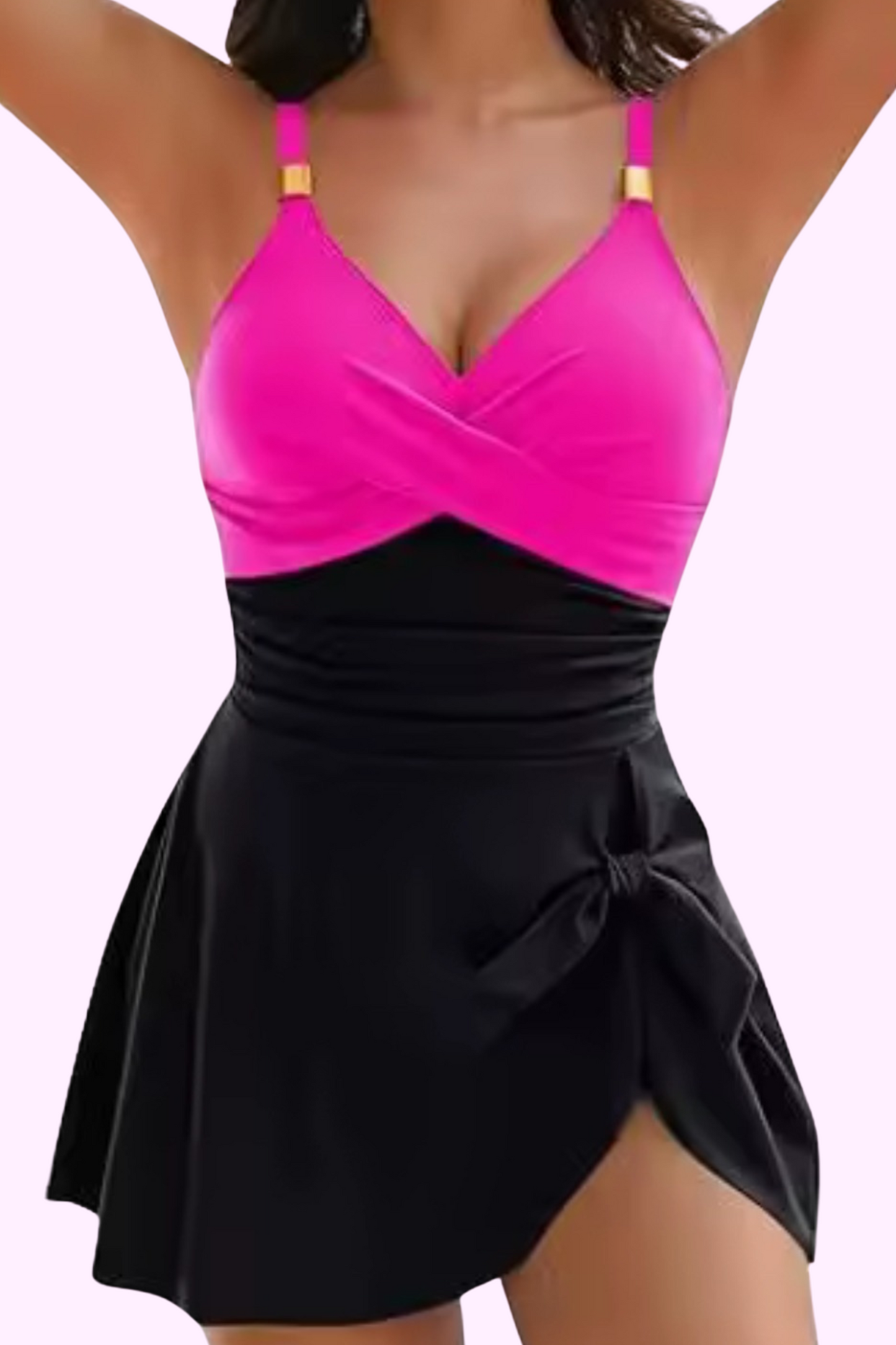 Ocean Breeze Swim Dress - Black & Pink