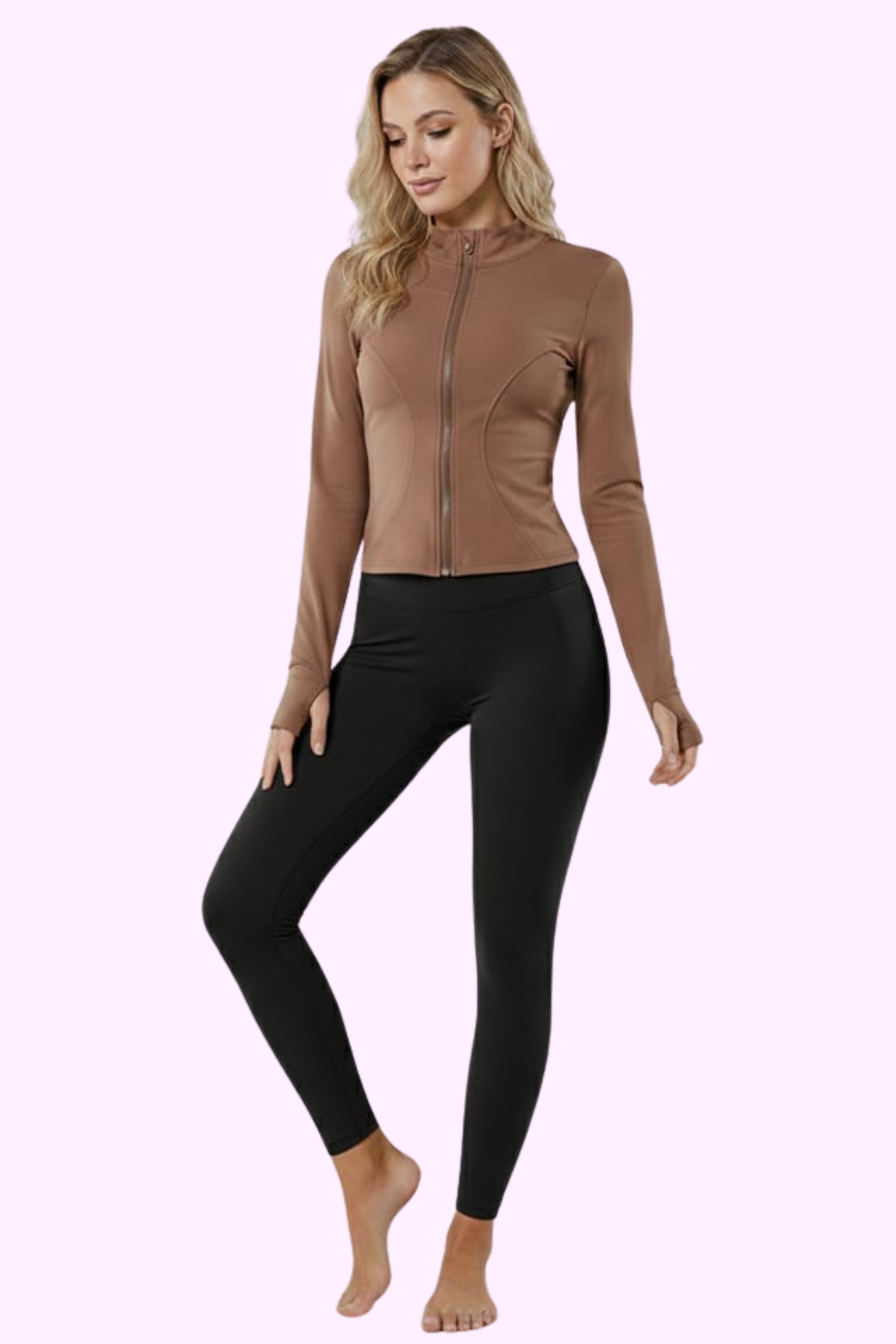 Work It Zip Up Top - Brown