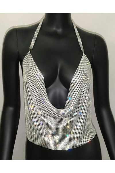 Leave Him On Read Jeweled Top - Silver