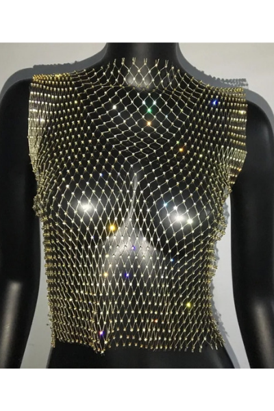 When Nighttime Hits Jeweled Top - Gold