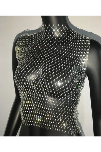 When Nighttime Hits Jeweled Top - Silver