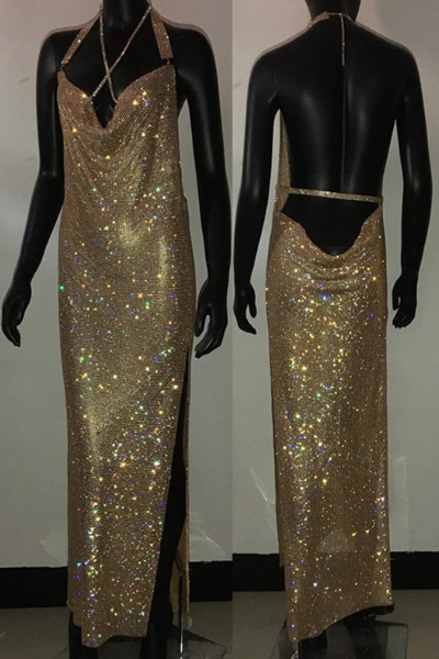 Starstruck Jeweled Maxi Dress - Gold