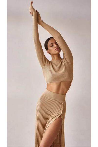 Shanelle Sweater Dress Set - Beige