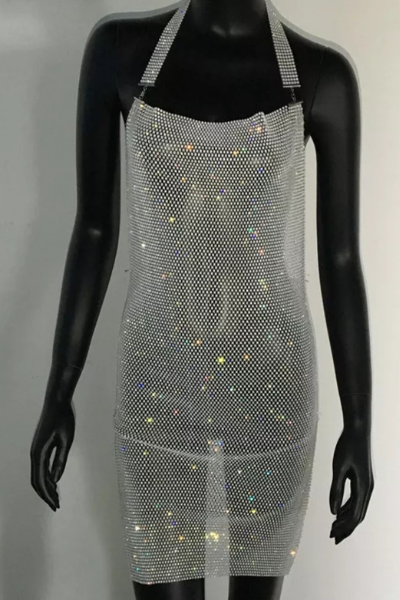 Live a Little Sheer Jeweled Dress - Silver