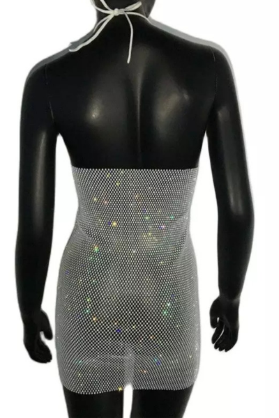 Here for the Bubbly Sheer Jeweled Dress - Silver