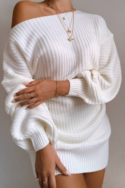 Afternoon Love Sweater Dress - White