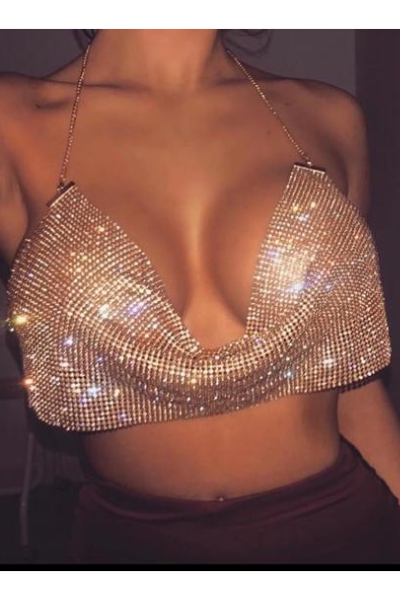 The Real MVP Jeweled Crop Top - Gold