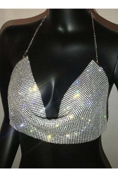 The Real MVP Jeweled Crop Top - Silver