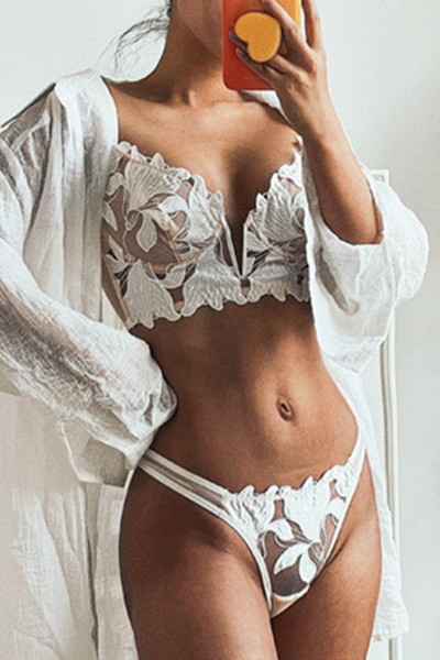 Floral Beauty Bra and Panty Set - White
