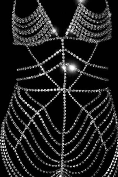 Black Widow Jeweled Body Chain - Silver