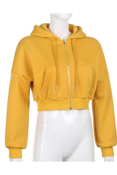 Vibin Out Cropped Hoodie - Yellow