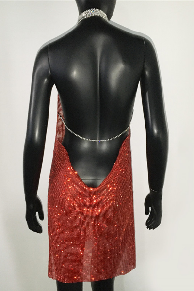 All Glam Jeweled Halter Dress - Red