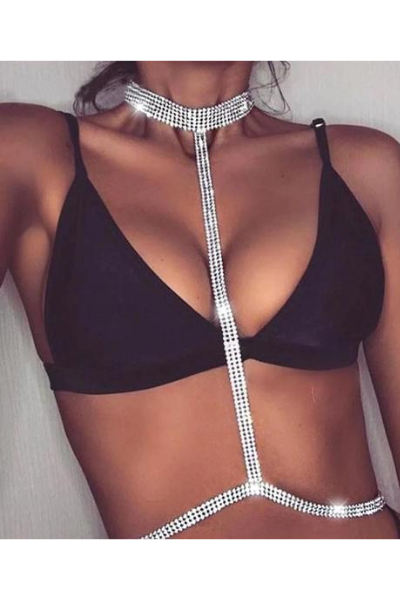 Cross The Line Jeweled Bralette - Silver