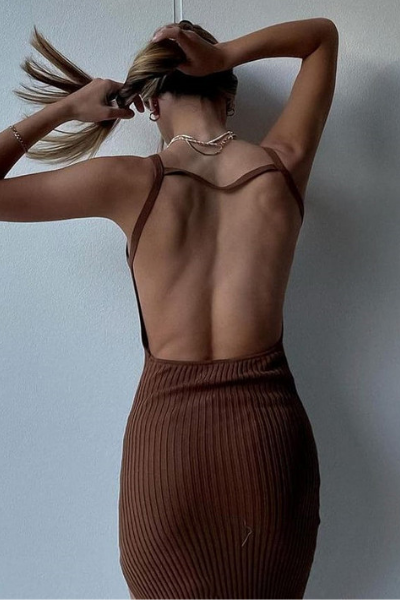 So Chic Backless Knit Dress - Brown