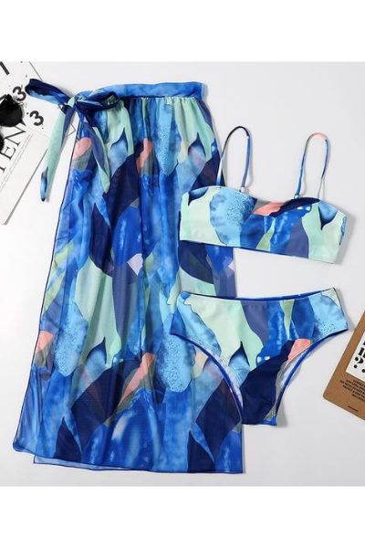 Jamaica High-Waisted Bikini Set and Sarong - Blue