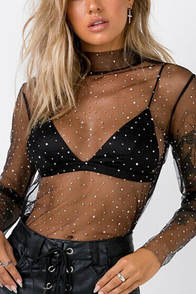 In The Stars Jeweled Top - Black