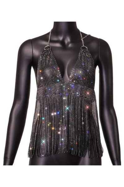 On Glitter Jeweled Top - Black