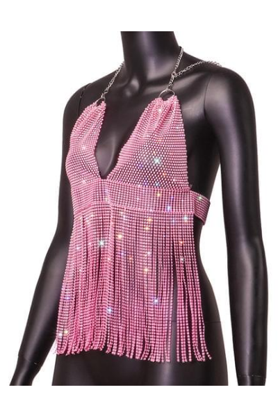 On Glitter Jeweled Top - Pink