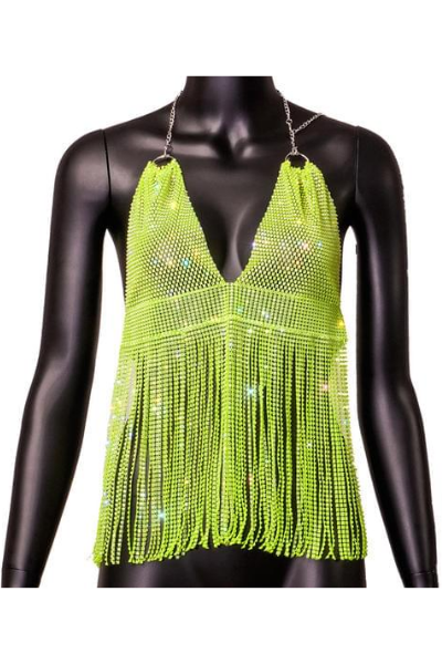 On Glitter Jeweled Top - Lime