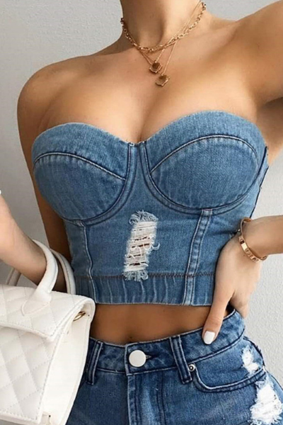 On A Vibe Denim Bustier - Edgy