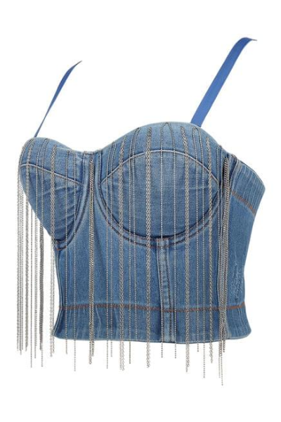 On A Vibe Denim Bustier - Chains