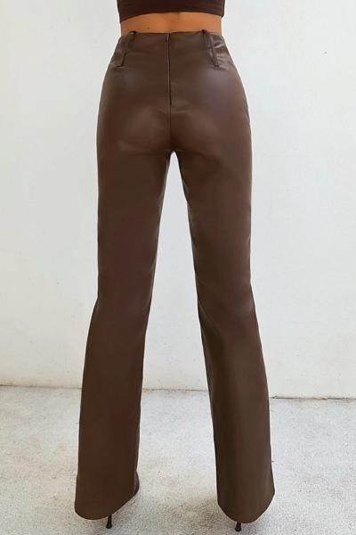 Moody Mami Faux Leather Pants - Brown