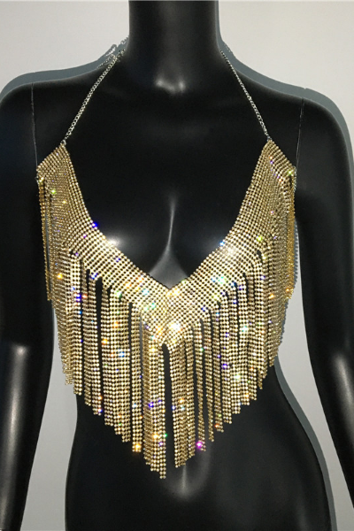 Got That Glam Jeweled Top - Gold
