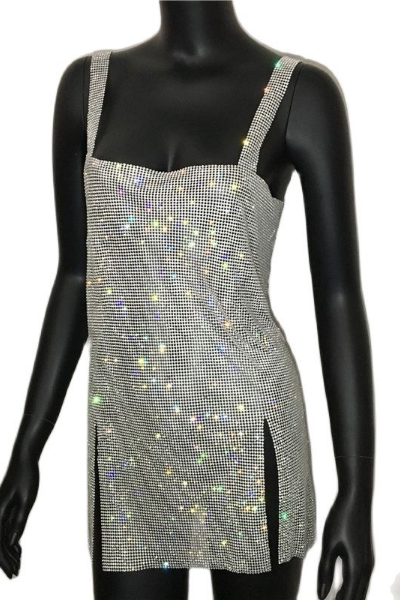 Stay Up For Me Jeweled Dress - Silver