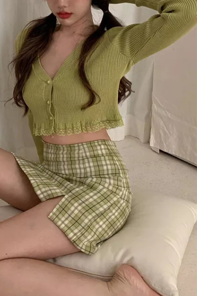 Lil Bae Cropped Sweater - Green