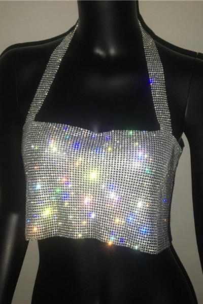 Hotties Only Jeweled Top - Silver