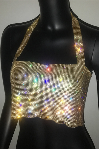 Hotties Only Jeweled Top - Gold