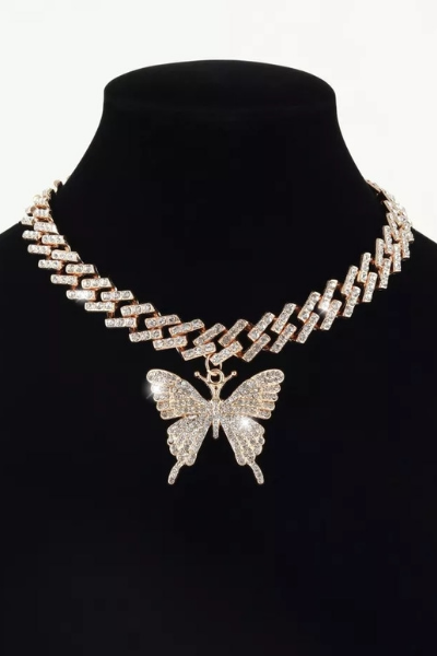 Give Me Butterflies Jeweled Necklace - Gold