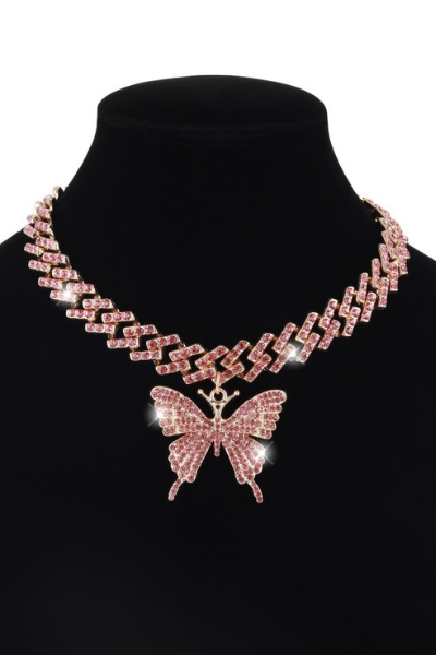Give Me Butterflies Jeweled Necklace - Pink