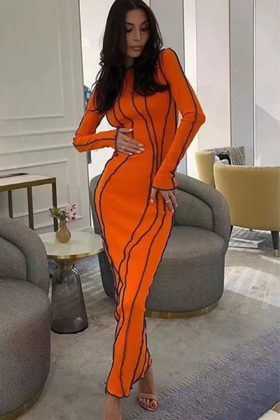 Line It Up Maxi Dress - Orange