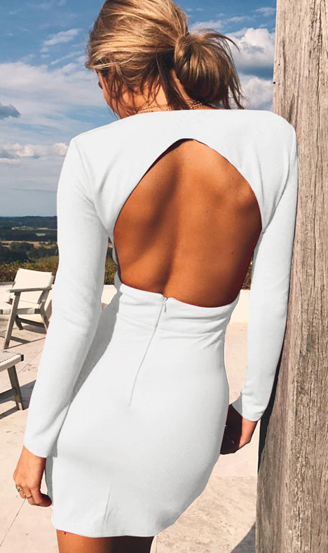 Say My Name Backless Dress - White