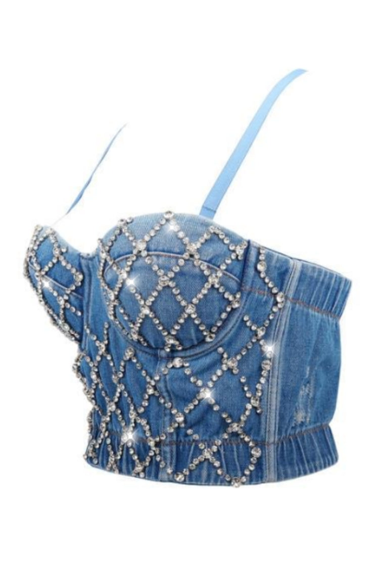 On A Vibe Denim Bustier - Jeweled
