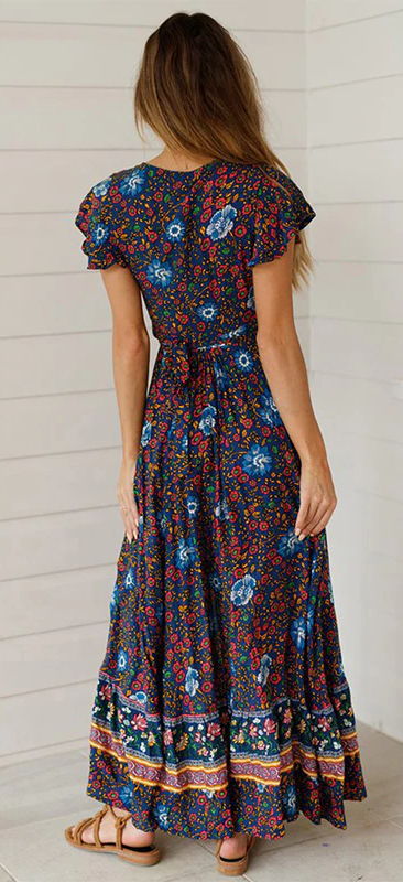Floral Fine Maxi Dress - Dark Blue