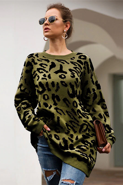 Savage Heart Sweater - Green Leopard