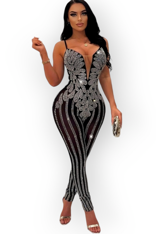 Been About You Jeweled Jumpsuit - Black