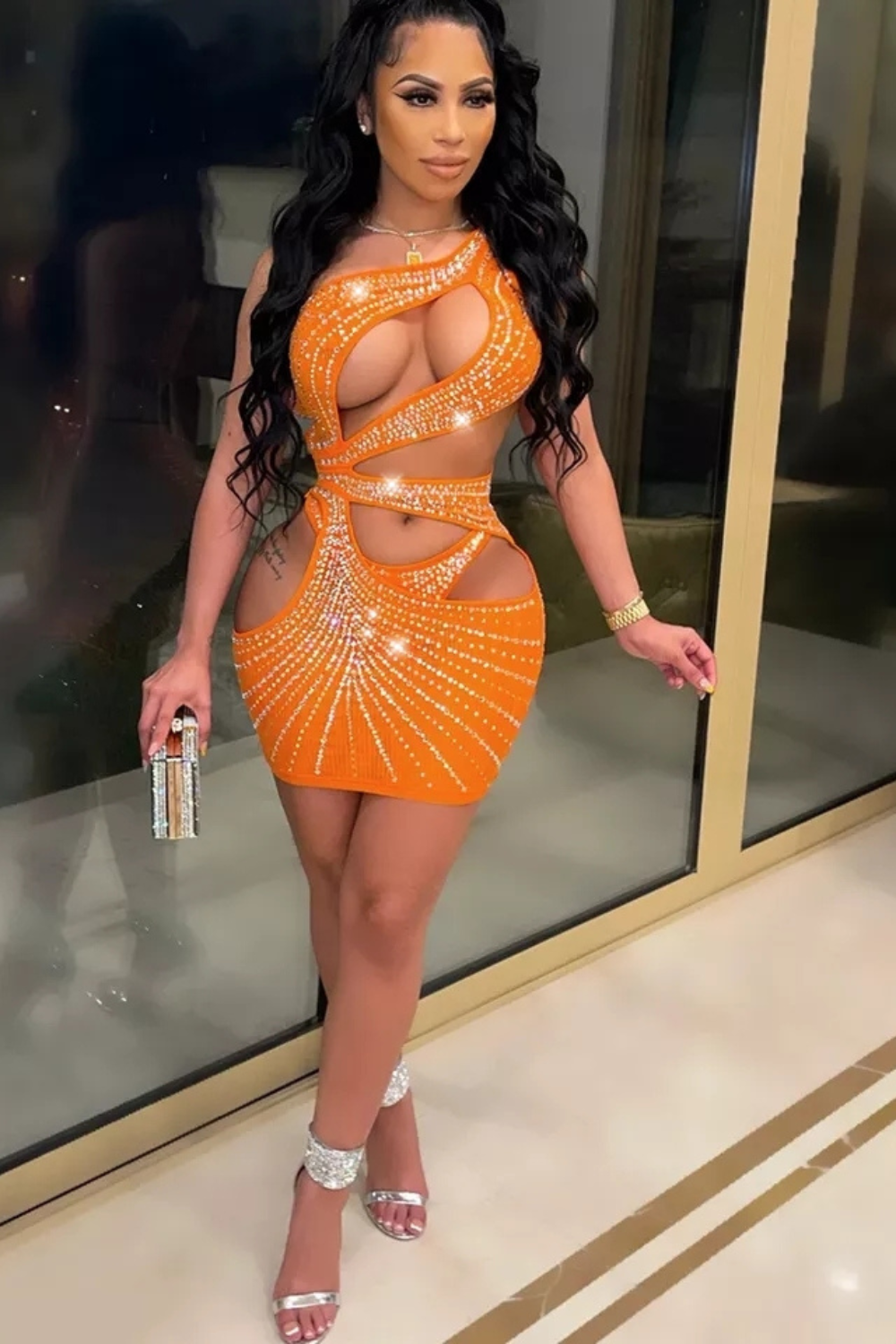 Goddess Aura Jeweled Dress - Orange